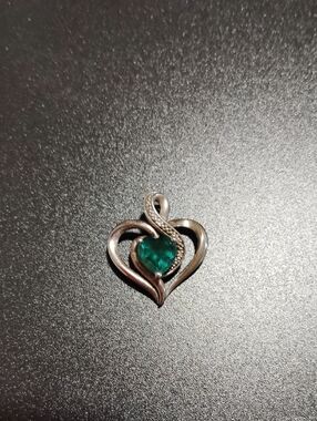 Macy's Genuine Silver Heart Pendant with Emerald Green Crystal
